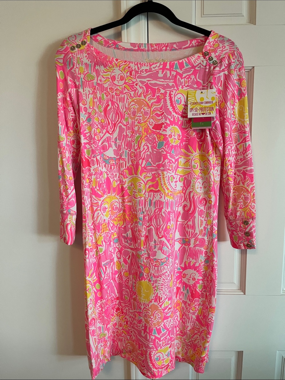 Lilly Pulitzer Pink and Yellow Long Sleeve Printed Shift Dress